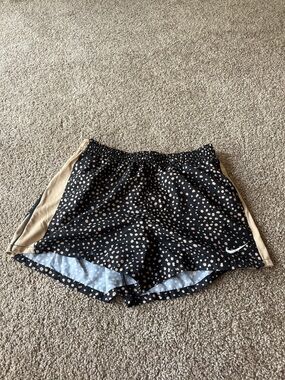 Nike Women’s Black Running Shorts with Tan Side Panels and Dot Print